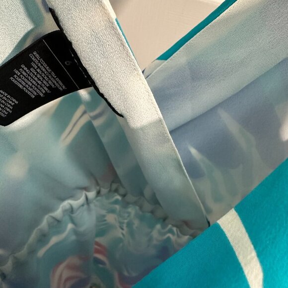 Sleeveless Silk-Inspired Dress with Blue & Orange Botanical Pattern (SIZE 6) - Picture 8 of 16